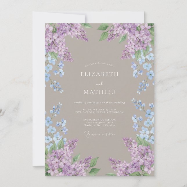 Invitation Mariage à l'aquarelle bleu lavande (Devant)
