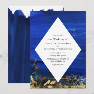 Invitation Mariage à l'aquarelle bleu marine et blanc