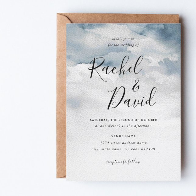 Invitation Mariage à l'aquarelle bleu poussiéreux (Créateur téléchargé)