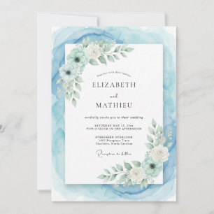 Invitation Mariage à l'aquarelle bleu poussiéreux radieux