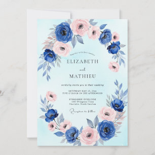 Invitation Mariage à l'aquarelle bleu royal délicat