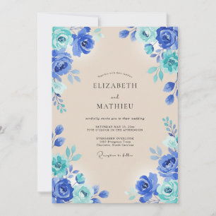 Invitation Mariage à l'aquarelle bleu royal vif