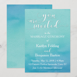 Invitation Mariage à l'aquarelle bleue et sarcelle "Vous êtes