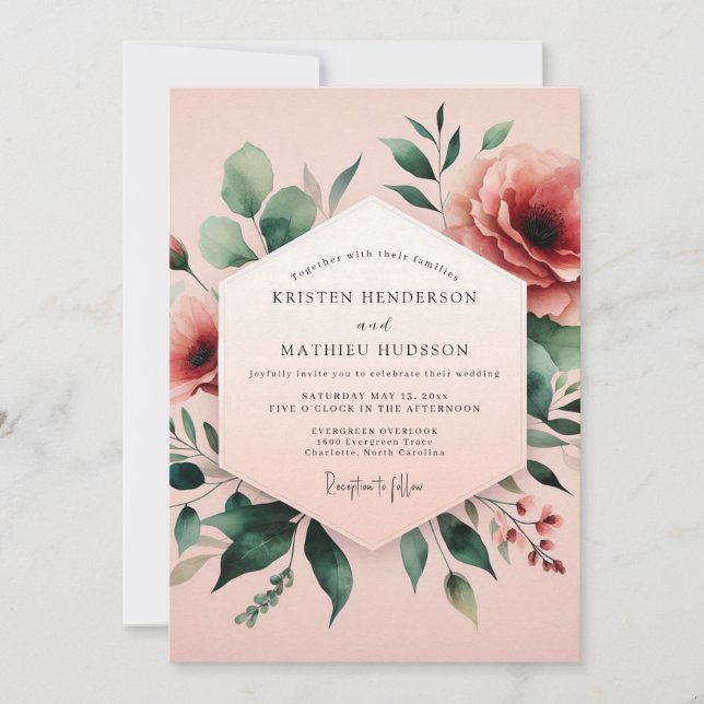 Invitation Mariage à l'aquarelle Blush Sage (Devant)