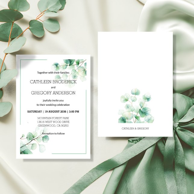 Invitation Mariage à l'aquarelle botanique de verdure Eucalyp (Garden Green Watercolor Eucalyptus Leaves Wedding Invitation)