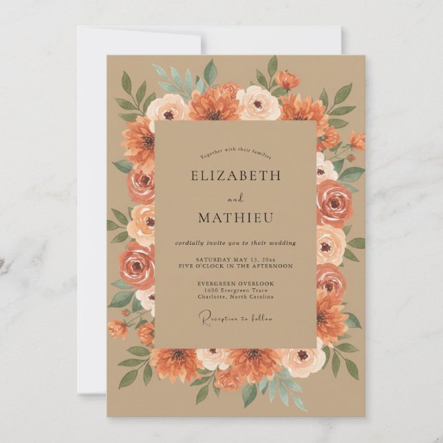 Invitation Mariage à l'aquarelle chaude rouille (Devant)