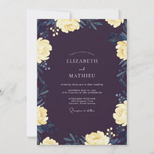 Invitation Mariage à l'aquarelle Crème Pâle prune