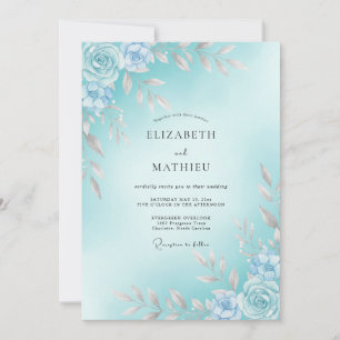 Invitation Mariage à l'aquarelle cyan rafraîchissant