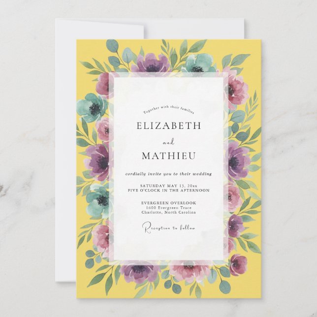 Invitation Mariage à l'aquarelle d'améthyste dorée (Devant)