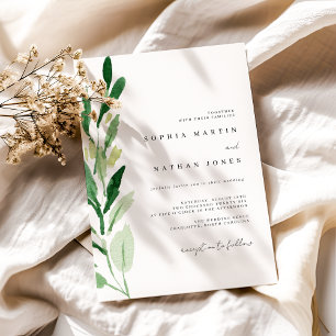 Invitation Mariage à l'aquarelle de feuille verte minimale