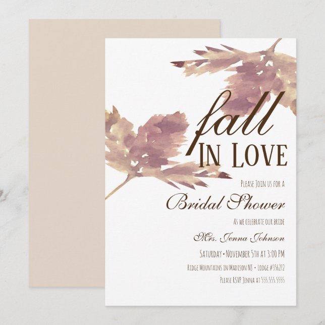 Invitation Mariage à l'aquarelle de feuilles Fête de douche d (Devant / Derrière)
