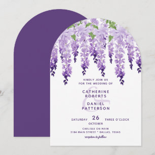 Invitation Mariage à l'aquarelle de glycine pourpre lavande