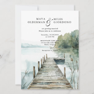 Invitation Mariage à l'aquarelle de la forêt du lac de montag