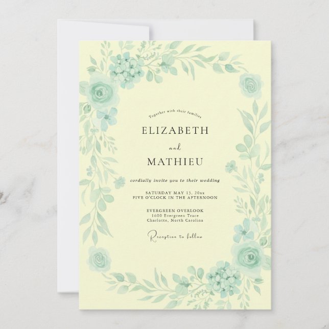 Invitation Mariage à l'aquarelle de menthe beurrée (Devant)