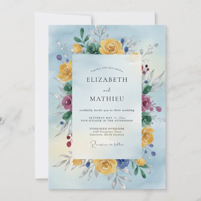 Invitation Mariage à l'aquarelle de prune dorée (Devant)