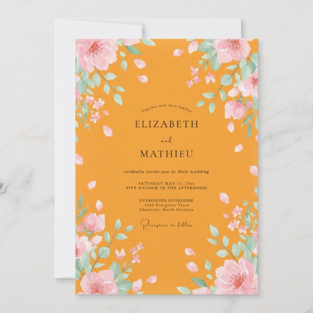 Invitation Mariage à l'aquarelle de Tagète (Devant)