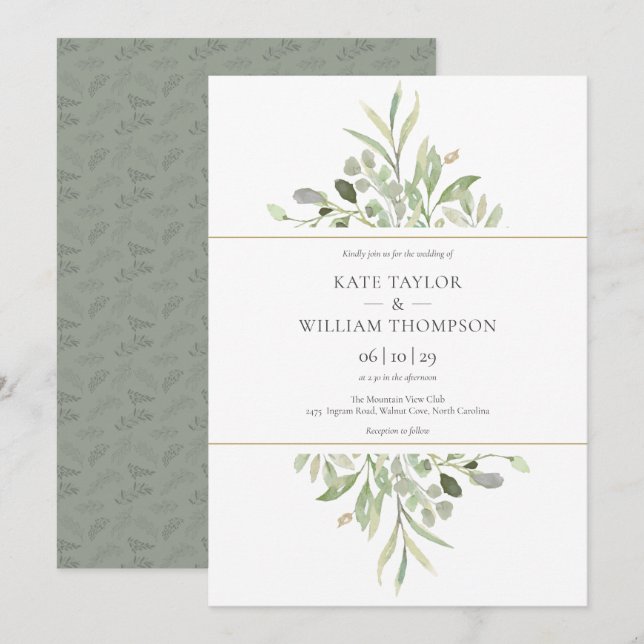 Invitation Mariage à l'aquarelle de verdure d'eucalyptus bota (Devant / Derrière)
