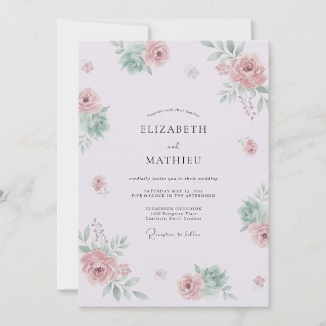 Invitation Mariage à l'aquarelle délicate lavande (Devant)