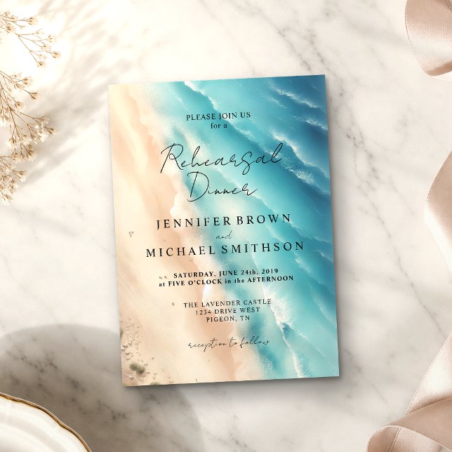 Invitation Mariage à l'aquarelle double face Ocean Beach (Créateur téléchargé)