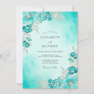 Invitation Mariage à l'aquarelle éthérée sarcelle