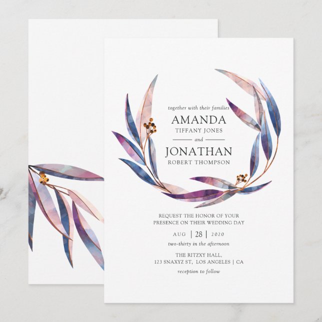 Invitation Mariage à l'aquarelle Eucalyptus (Devant / Derrière)