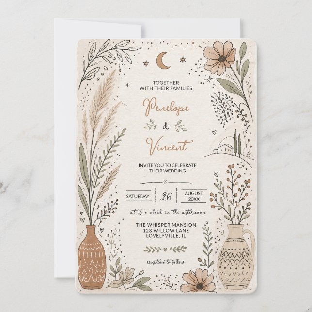Invitation Mariage à l'aquarelle fait main (Devant)