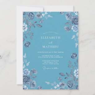 Invitation Mariage à l'aquarelle florale bleu ciel