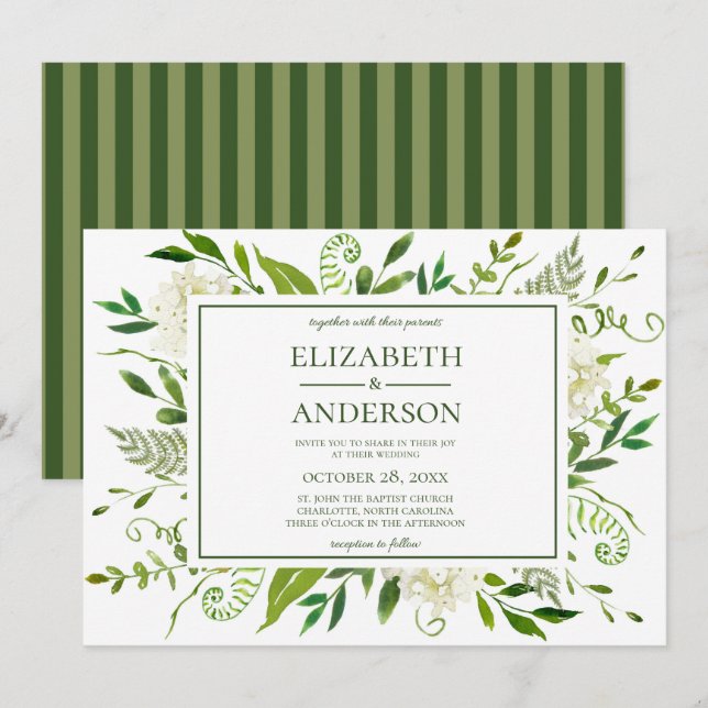Invitation Mariage à l'aquarelle florale Hortensia blanc (Devant / Derrière)