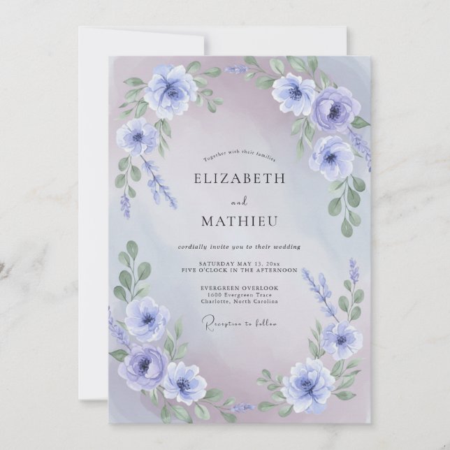 Invitation Mariage à l'aquarelle Iris (Devant)