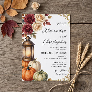Invitation Mariage à l'aquarelle Lanterne Rose Citrouille d'A