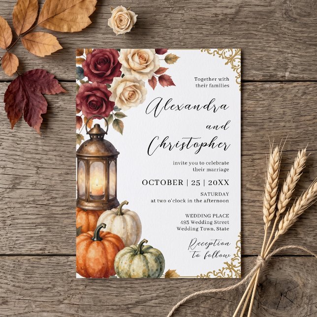 Invitation Mariage à l'aquarelle Lanterne Rose Citrouille d'A (Créateur téléchargé)