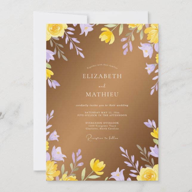 Invitation Mariage à l'aquarelle lavande dorée (Devant)