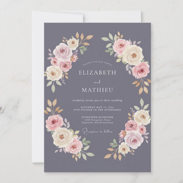 Invitation Mariage à l'aquarelle Mauve Poussiéreux (Devant)