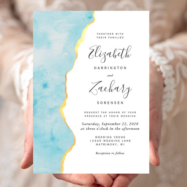 Invitation Mariage à l'aquarelle moderne Agate Bleu Aqua (Créateur téléchargé)