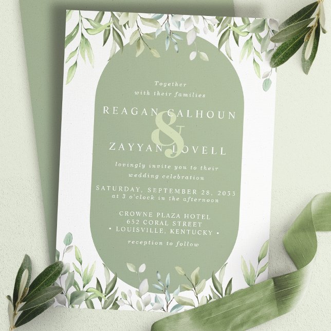 Invitation Mariage à l'aquarelle moderne avec feuillage d'euc (Créateur téléchargé)