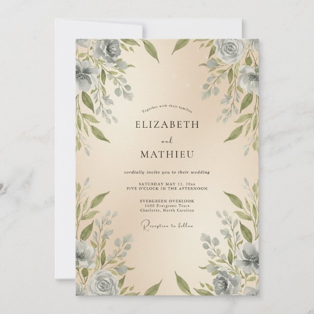 Invitation Mariage à l'aquarelle raffinée à la crème (Devant)