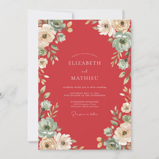Invitation Mariage à l'aquarelle Ranunculus Terracotta Poussi (Devant)