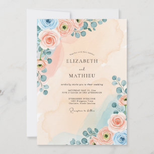 Invitation Mariage à l'aquarelle rêveuse pêche