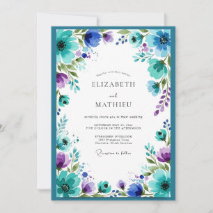 Invitation Mariage à l'aquarelle rêveuse sarcelle et violette