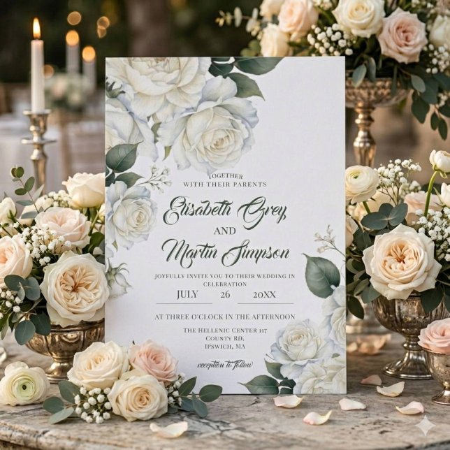 Invitation Mariage à l'aquarelle Rose Blanche (Créateur téléchargé)