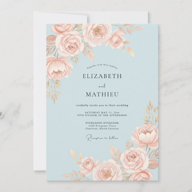 Invitation Mariage à l'aquarelle Rose Blush Peach (Devant)