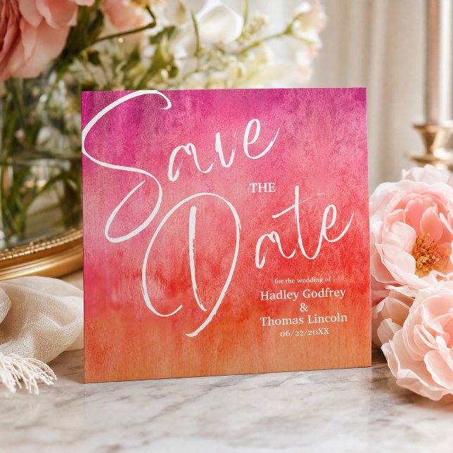 Invitation Mariage à l'aquarelle rose chaud et orange  (Announce your special day in style with this elegant watercolor hot pink and orange save-the-date )
