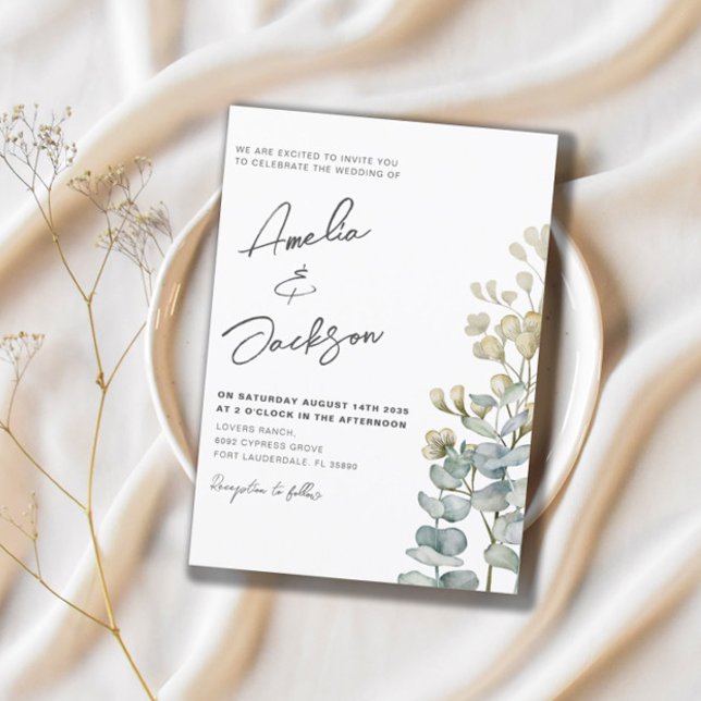 Invitation Mariage à l'aquarelle rustique avec verdure d'euca (Créateur téléchargé)