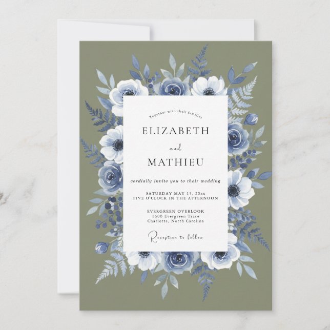 Invitation Mariage à l'aquarelle Slate Moss (Devant)