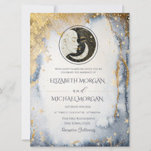 Invitation Mariage à l'aquarelle Soleil Lune Céleste