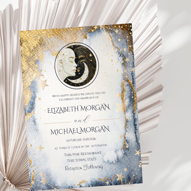 Invitation Mariage à l'aquarelle Soleil Lune Céleste (Créateur téléchargé)