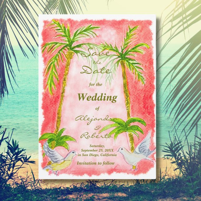 Invitation Mariage à l'aquarelle tropicale rustique Enregistr (Créateur téléchargé)