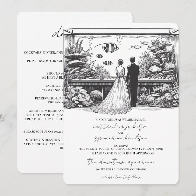 Invitation Mariage à l'aquarium avec détails (Devant / Derrière)