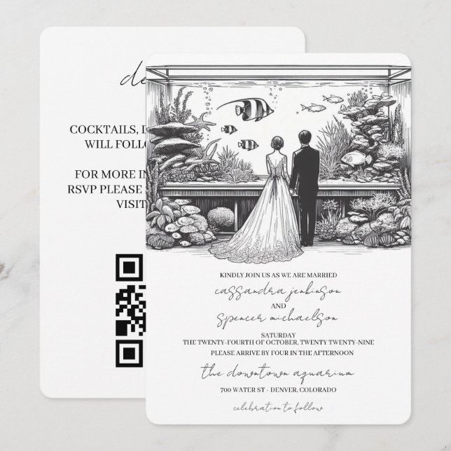 Invitation Mariage à l'Aquarium avec QR Code (Devant / Derrière)