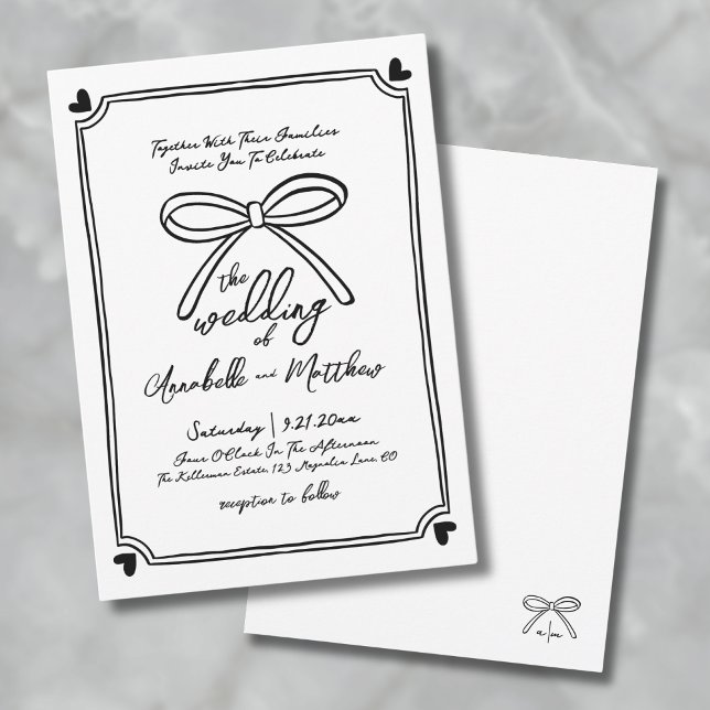 Invitation Mariage à l'arc bohème dessiné à la main (Hand Drawn Whimsical Bow Wedding Invitation)